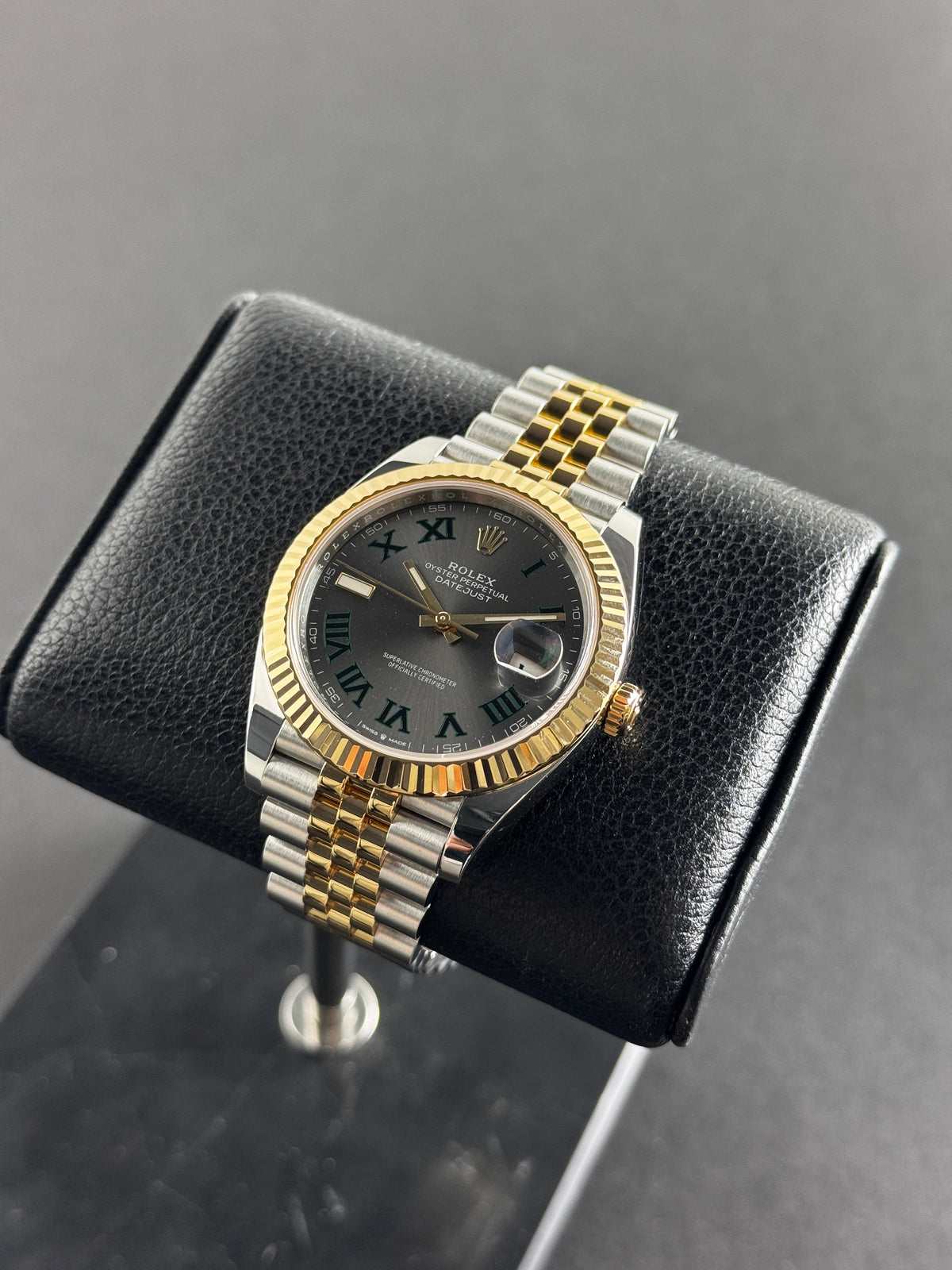 Two-tone Rolex Datejust 41 in yellow Rolesor with a Wimbledon dial, fluted bezel and Jubilee bracelet