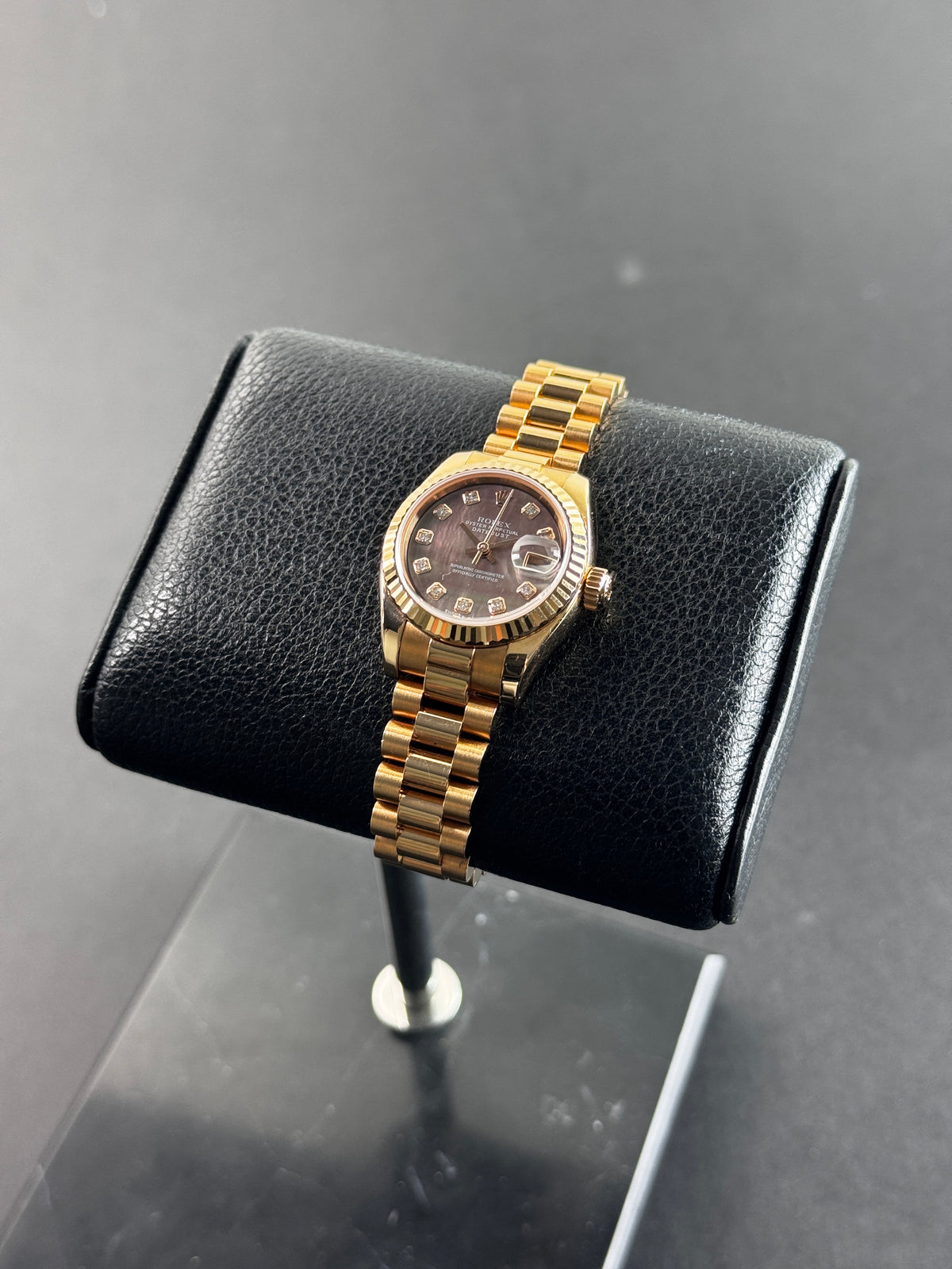 Rolex Ladies Datejust 26 Rose Gold Black Mother of Pearl