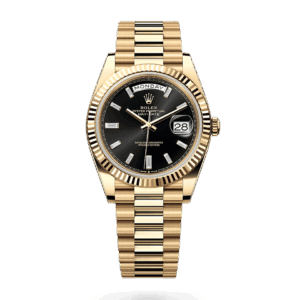 Rolex Day Date 40 Yellow Gold Black Baguette